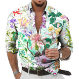 Men's Hawaiian Floral Print Long Sleeve Lapel Shirt 91670035X