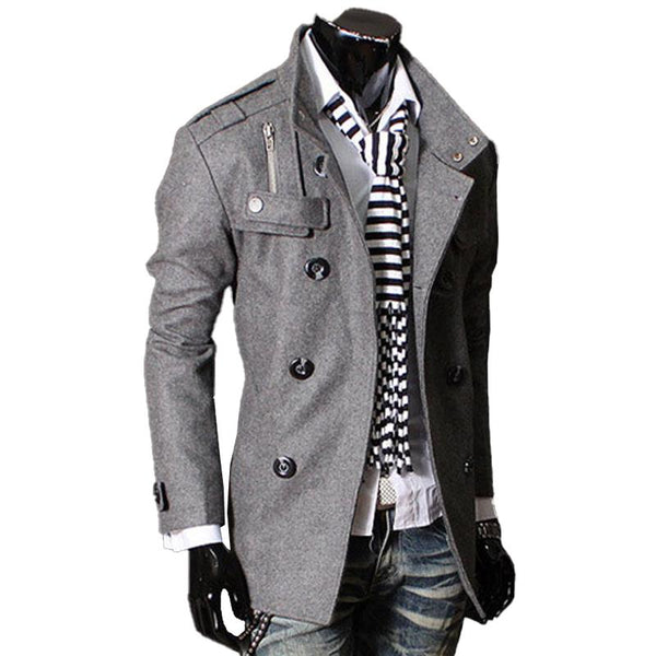 Men's Double-breasted Stand Collar Mid-length Coat 71698003X