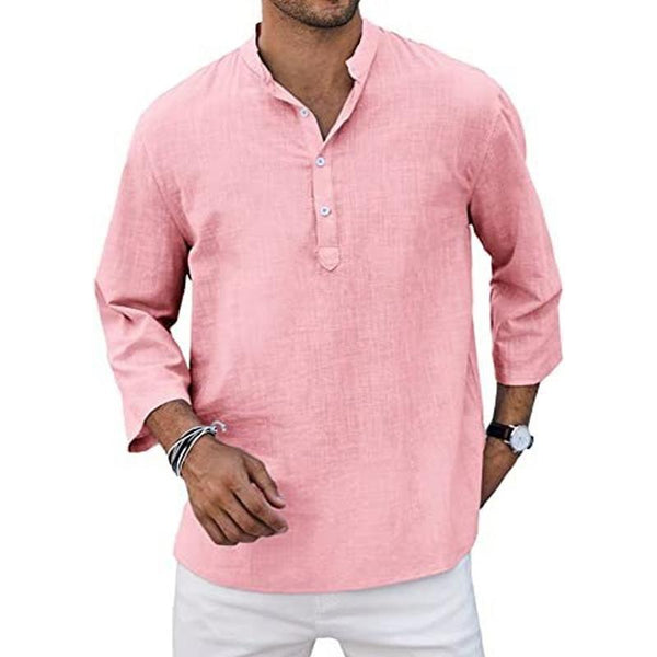 Men's Casual Solid Color Stand Collar Long Sleeve Shirt 57428991Y