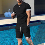 Men's Casual Solid Color Short Sleeve Polo Shirt Shorts Set 38788710Y