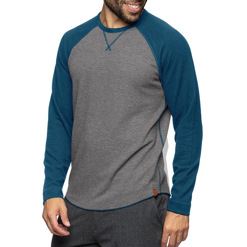 Men's Round Neck Long Sleeve Casual Color Block Pullover T-shirt 89657764X