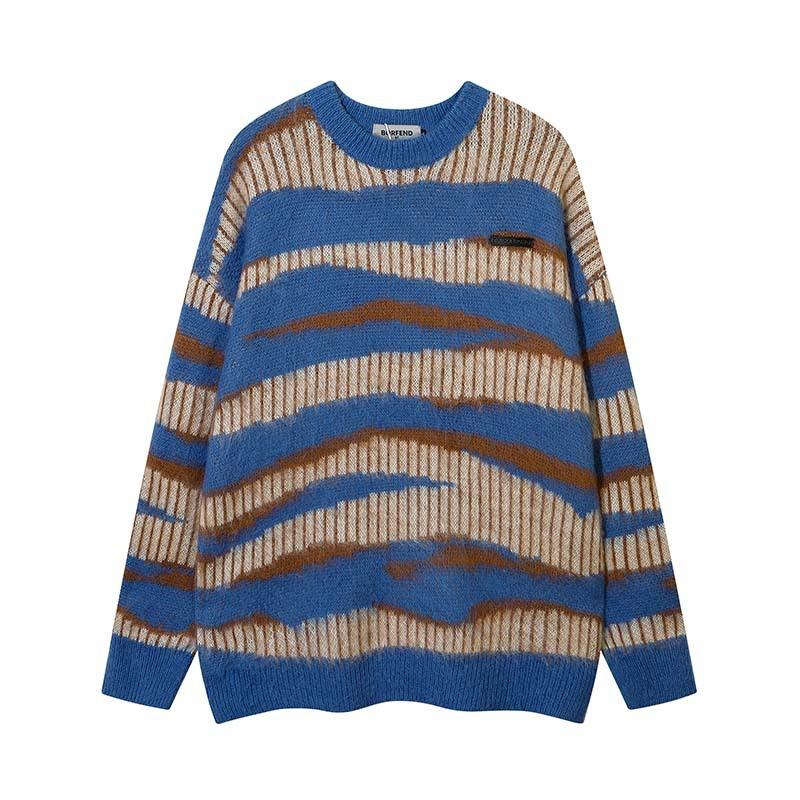 Men's Striped Colorblock Crewneck Knit Sweater 00686086U