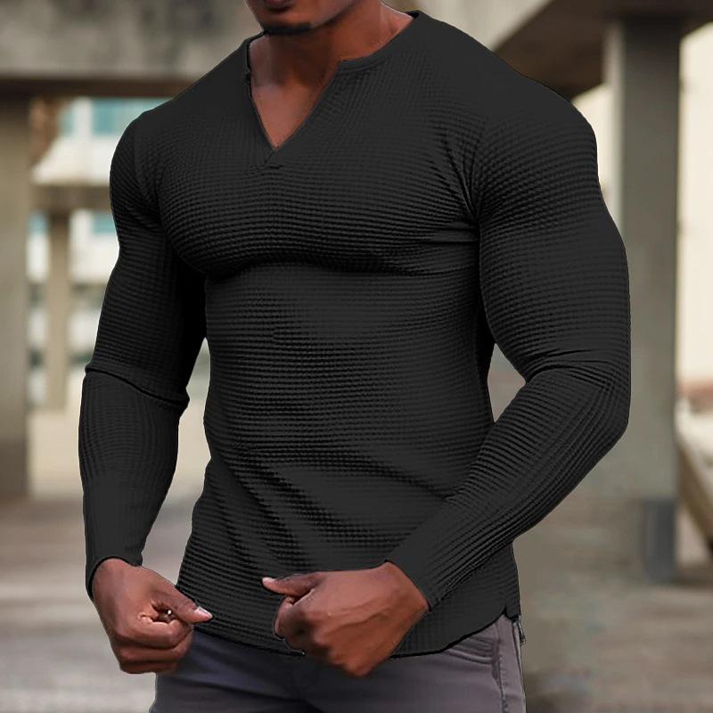 Men's Casual Solid Color Waffle Long Sleeved T-Shirt 89772917Y