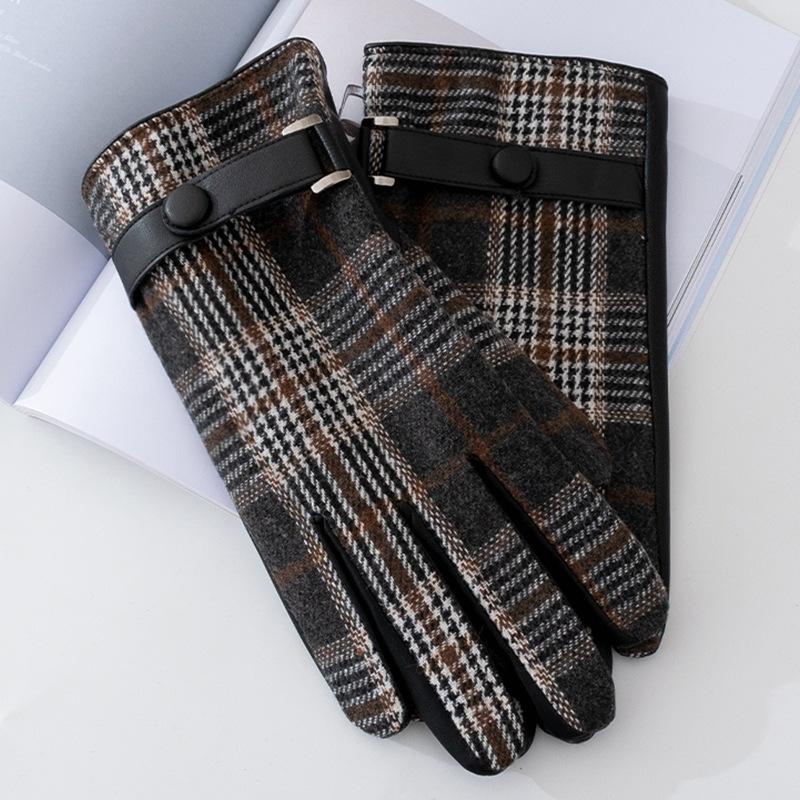 Men's Plaid Plush Warm Touch Screen PU Leather Gloves 34284838U