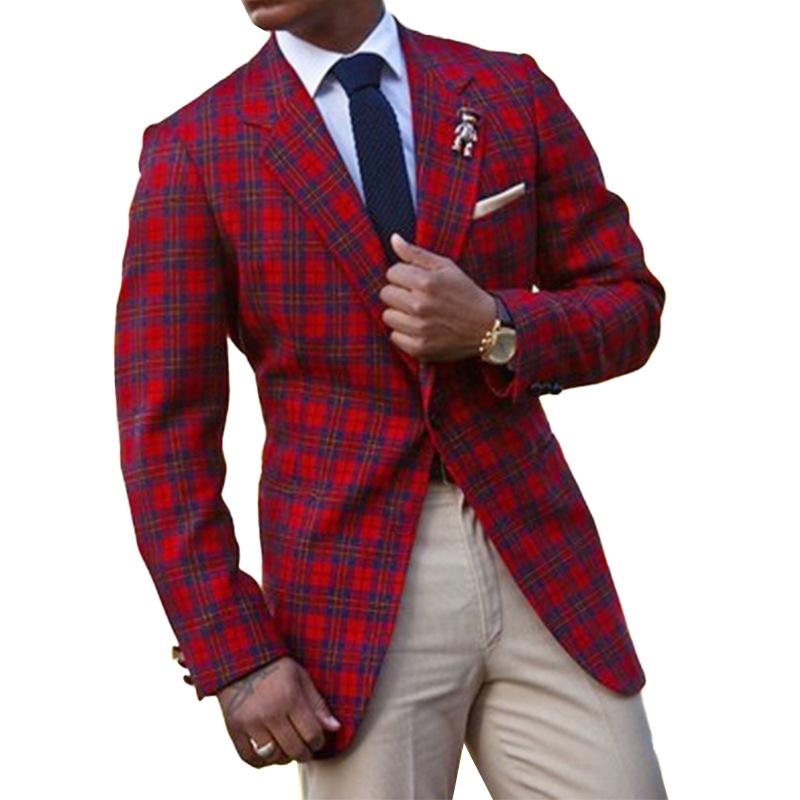 Men's Plaid Print One Button Blazer 79904358X