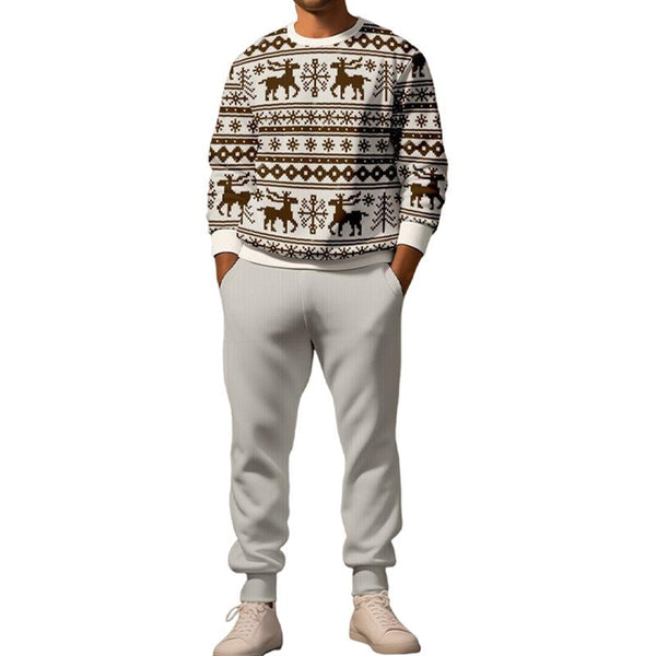 Men's Christmas Printed Round Neck Long-sleeved Trousers Two-piece Set 50839000X