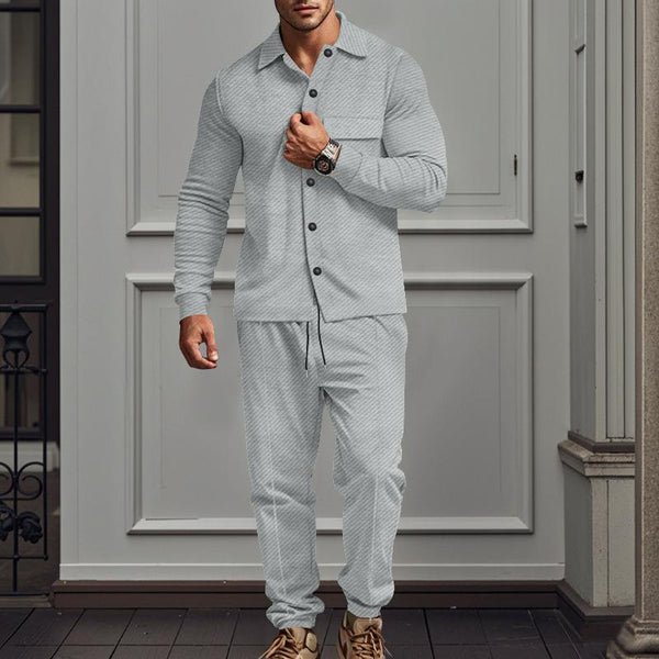 Men's Solid Color Chest Pocket Long Sleeve Jacket Trousers Set 28622406Y