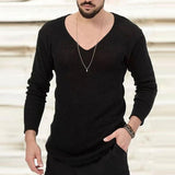 Men's Casual V-Neck Long-Sleeved Thin Long-Sleeved Knitted Sweater 48257908M