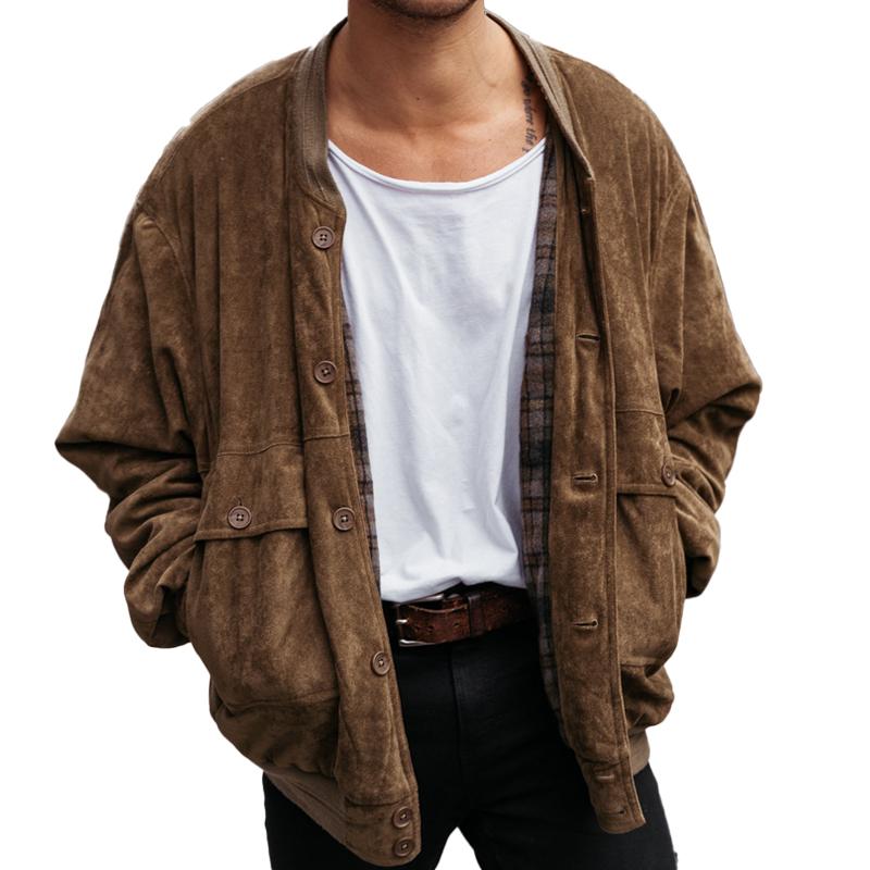 Men's Vintage Solid Color Single-breasted Baseball Collar Jacket 12606248X