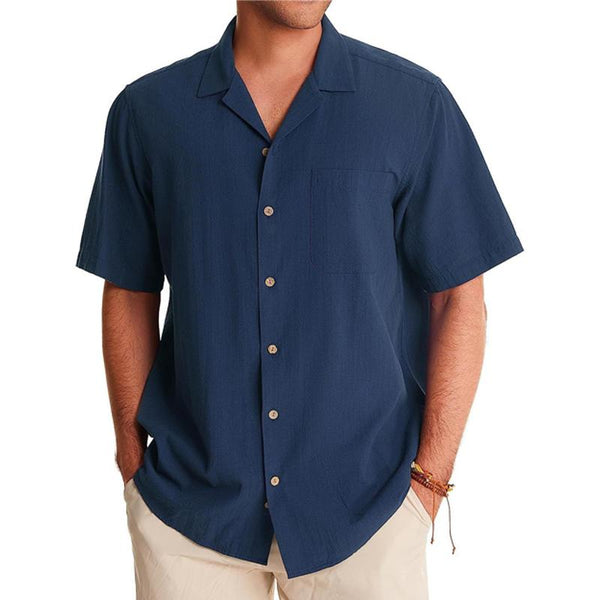 Men's Casual Solid Color Breast Pocket Short Sleeve Lapel Shirt 48145303Y