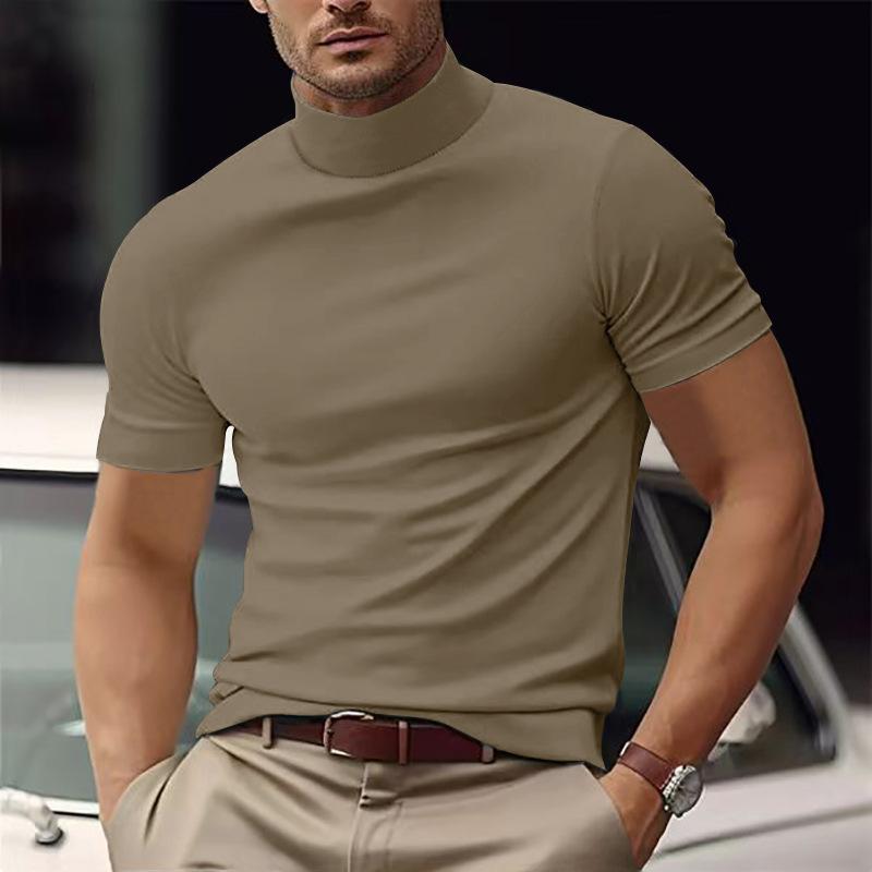 T-shirt à manches courtes et col roulé pour homme, couleur unie, coupe slim, 95228052Y