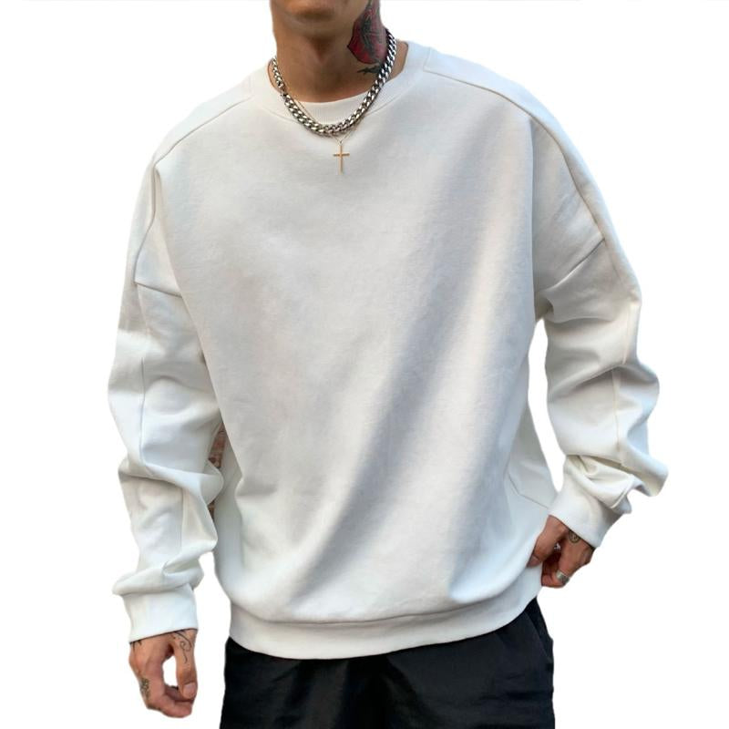 Men's Vintage Solid Color Loose Long Sleeve Sweatshirt 39215762X