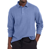 Men's Casual Solid Color Button Lapel Long Sleeve Polo Shirt 49457322Y