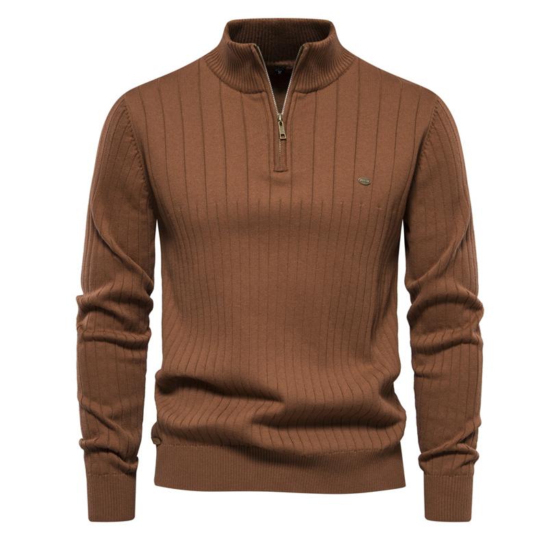 Men's Stand Collar Half Zip Solid Color Pullover Sweater 99789897X