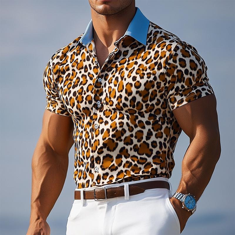 Men's Leopard Print Short Sleeve Shirt 04237052U