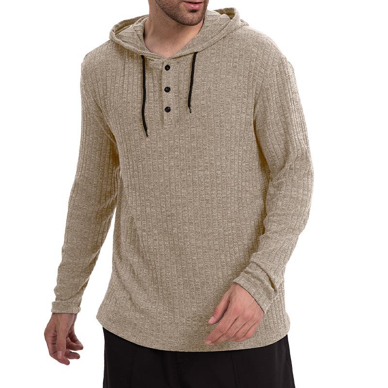 Men's Casual Solid Color Button Hooded Long Sleeve T-Shirt 12057297Y