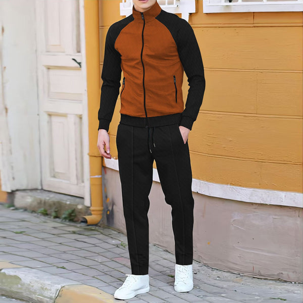 Men's Colorblock Stand Collar Zipper Jacket Trousers Casual Set 77919209Z