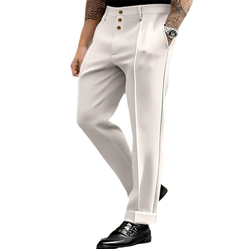 Men's Solid Color Stylish Button Straight Suit Pants 84104459X