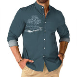 Men's Simple Coconut Tree Stand Collar Shirt 50942748TO