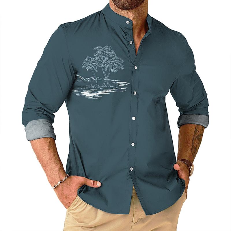 Men's Simple Coconut Tree Stand Collar Shirt 50942748TO