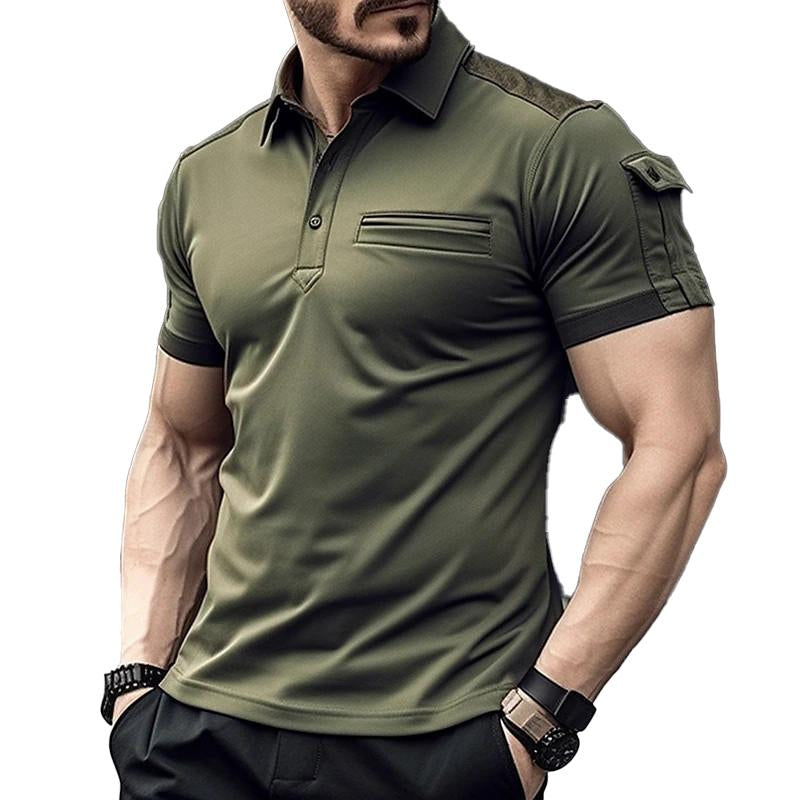 Men's Solid Color Pocket Men's Short Sleeve Sports Polo Shirt 34643595X