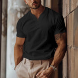 Men's Solid Color Elastic V-Neck Slim Fit Short-Sleeved T-Shirt 68172151Y