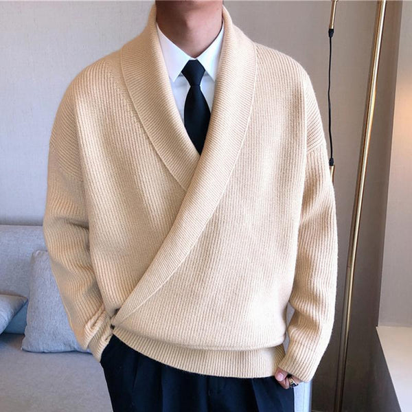 Men'S Vintage Solid Color V-Neck Crossover Sweater 70634430Y