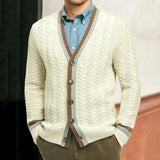 Men's Color Block V Neck Single Breasted Slim Knit Cardigan 36370742Z