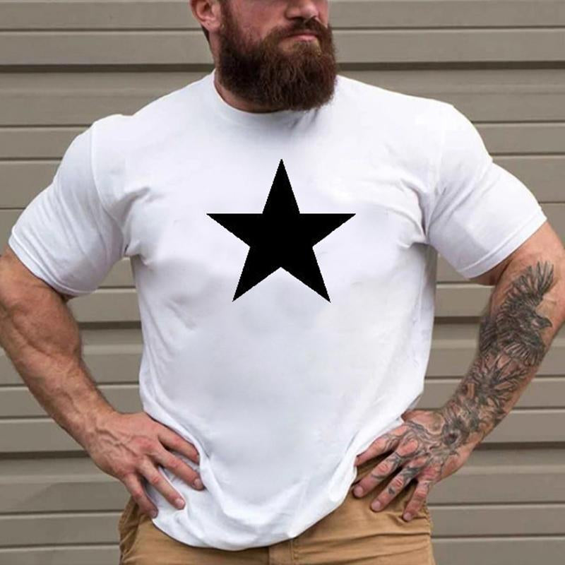 Men's Casual Round Neck Star Print Short Sleeve T-Shirt 29603933M