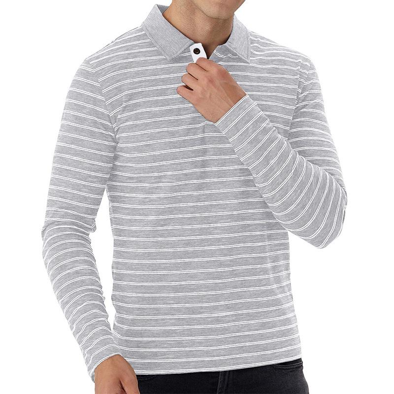 Men's Casual Striped Long Sleeve Polo Shirt 67769726Y