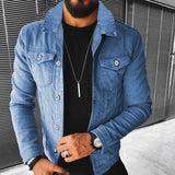 Men's Solid Color Lapel Single Breasted Denim Jacket 63604835X