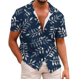 Men's Hawaiian Leaf Print Short Sleeve Lapel Shirt 27544690X