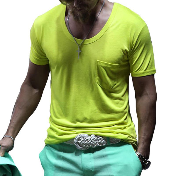 Men's Casual Solid Color Slim Fit Pocket Short Sleeve T-Shirt 08753138TO