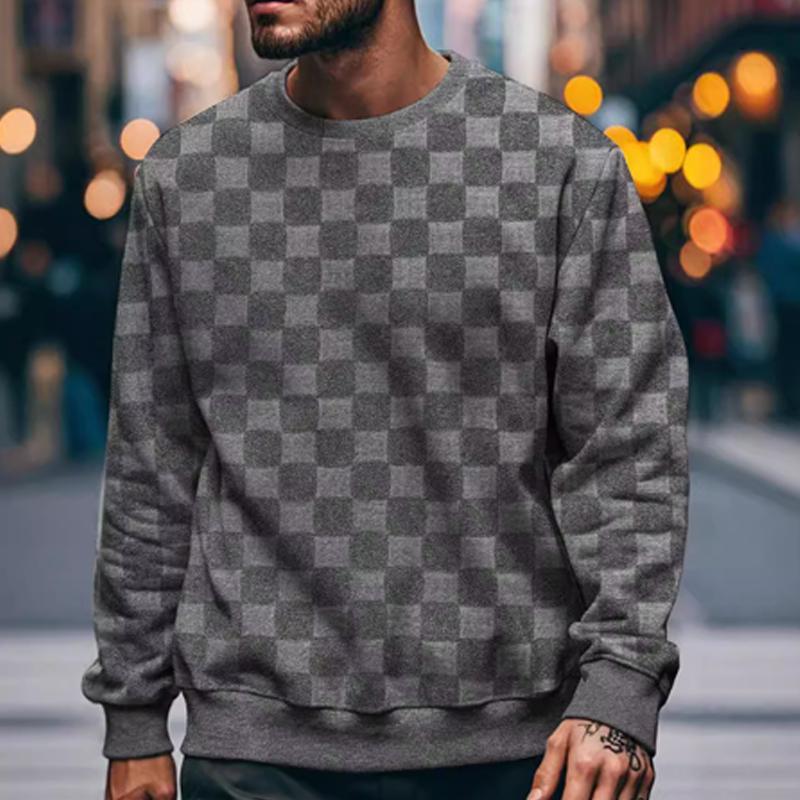 Men's Solid Color Loose Checkerboard Sweatshirt 59870324X