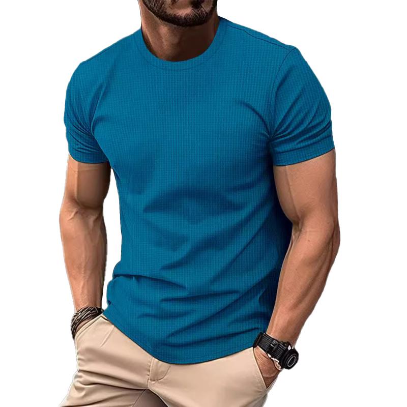 Camiseta informal de manga corta de seda helada transpirable con cuello redondo para hombre 60616570M