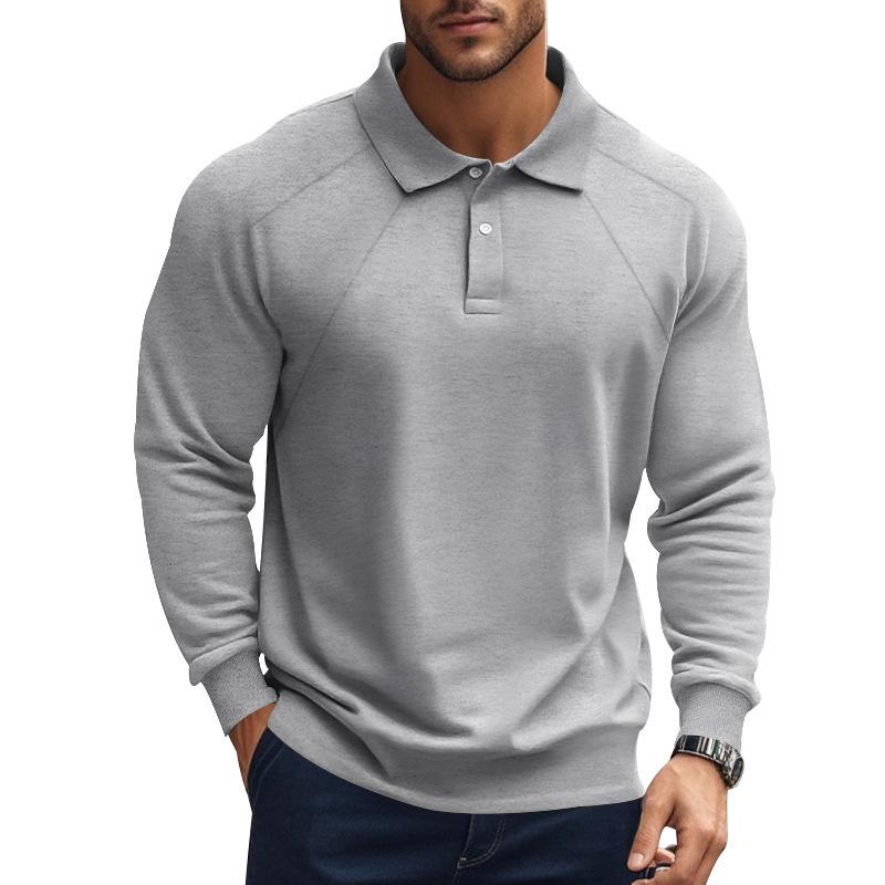 Polo casual da uomo con risvolto a maniche lunghe Raglan in tinta unita 47889552M