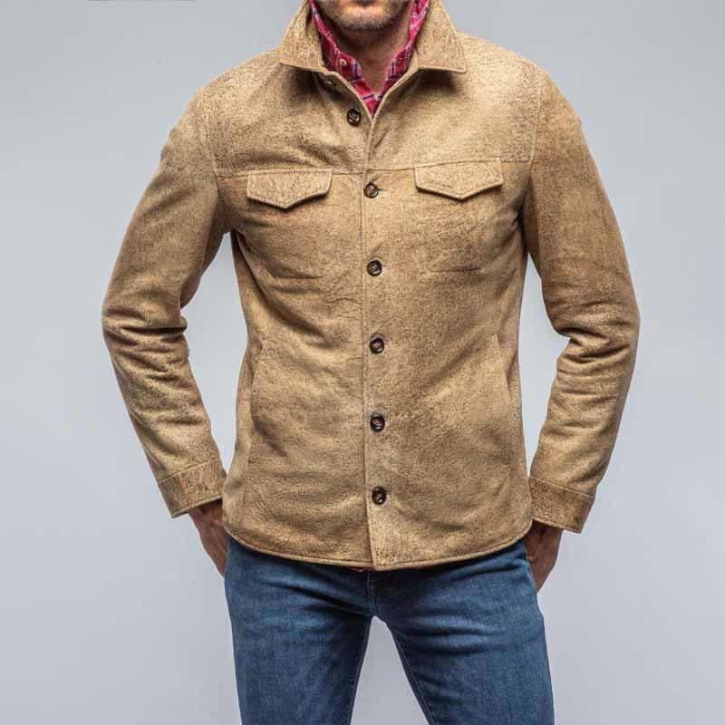 Men's Solid Suede Lapel Chest Pocket Long Sleeve Cargo Jacket 95247597Z