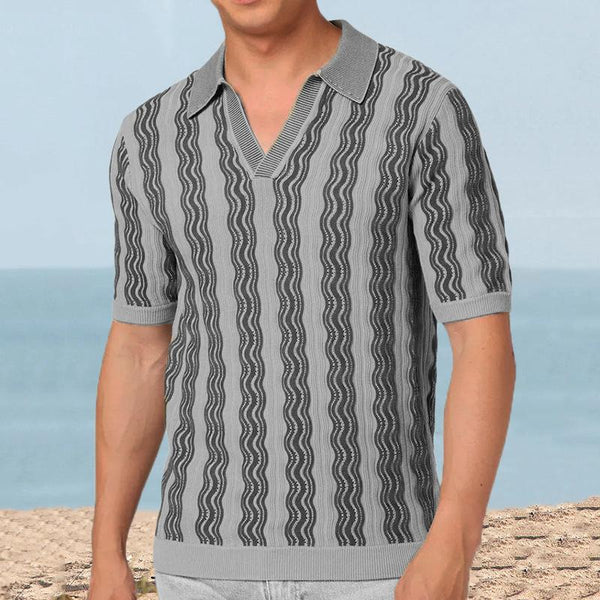Men's Knitted Striped Lapel Short Sleeve Polo Shirt 91847306Z