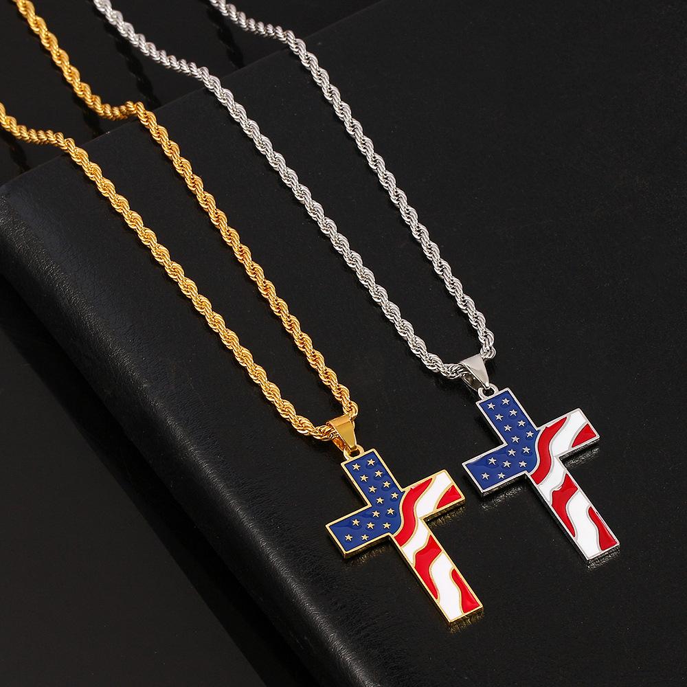 Vintage Casual American Flag Cross Necklace 65735606TO