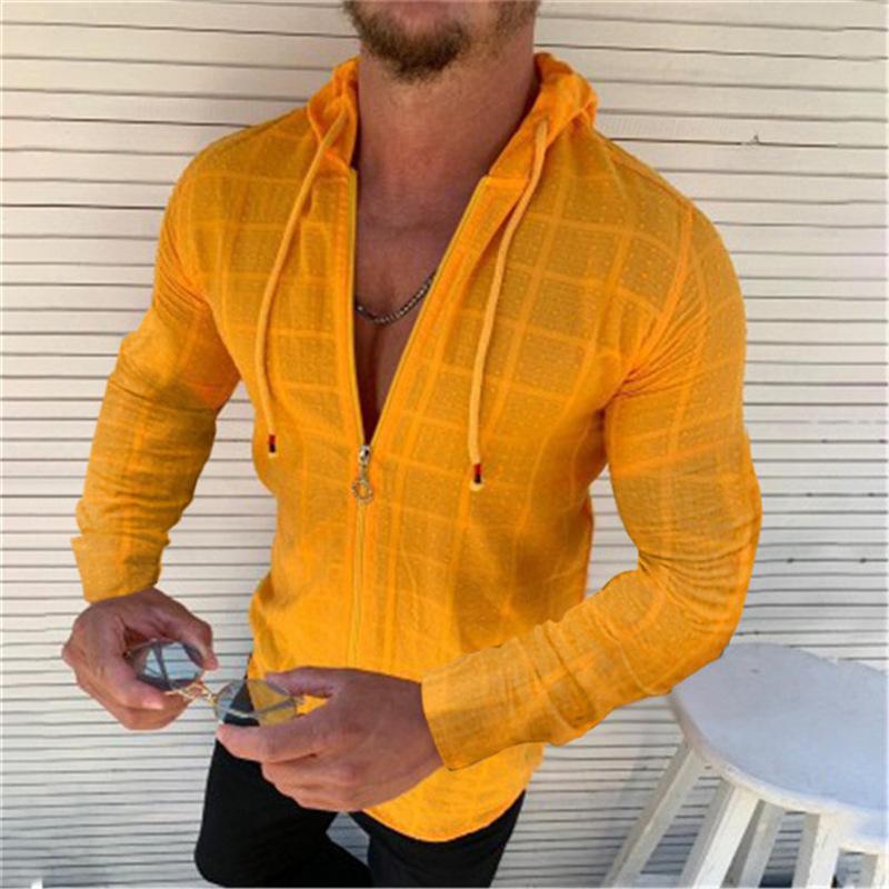 Men's Retro Casual Solid Color Hooded Long Sleeve Shirt 64799860TO