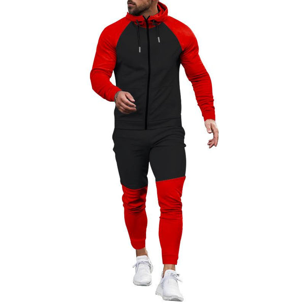 Men's Colorblock Hooded Zipper Jacket Trousers Sports Casual Set 89127555Z