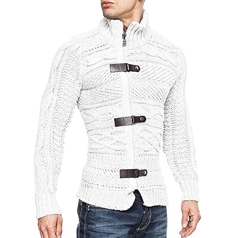 Men's Casual Stand Collar Zipper Cable Knitted Slim Cardigan 14927579M