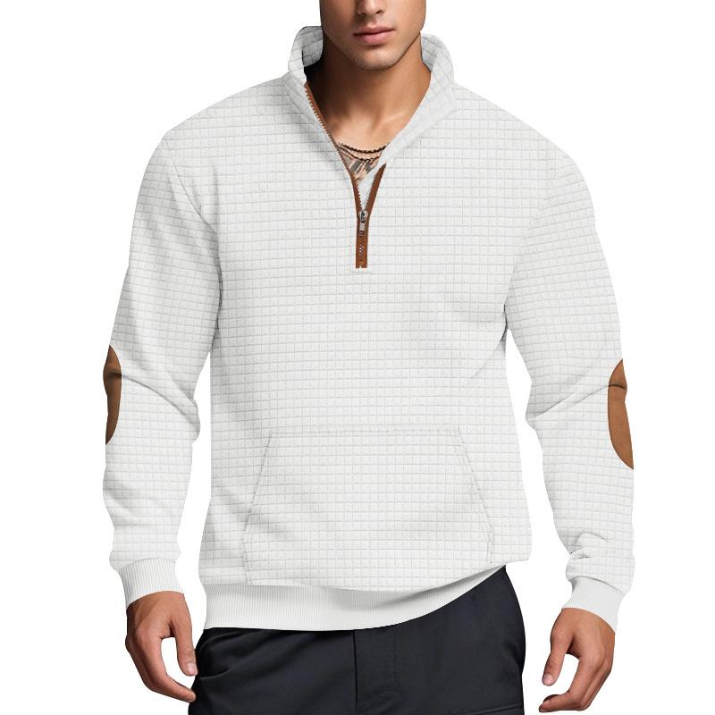 Men's Solid Color Textured Small Square Stand Collar Long Sleeve Sweatshirt 53736615Z