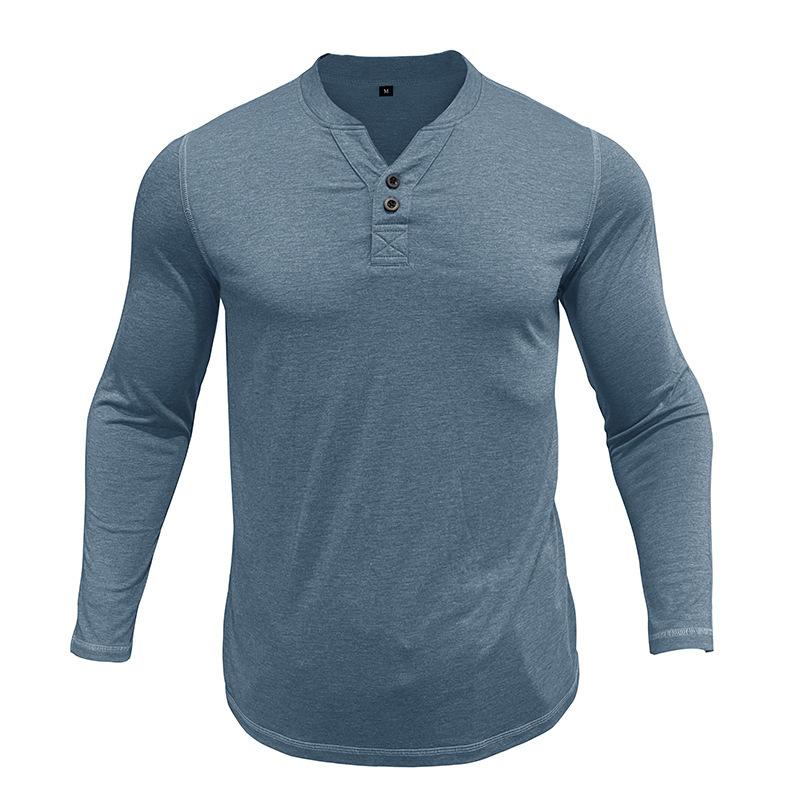 Men's Solid Henley Collar Long Sleeve T-shirt 42877143Z