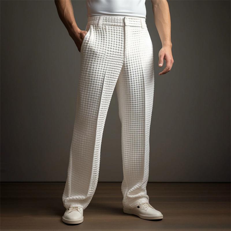 Men's Solid Waffle Casual Suit Pants 60809292X