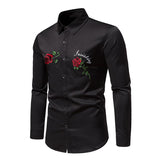 Men's Fashion Rose Embroidery Casual Lapel Long Sleeve Shirt 65312490X