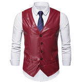 Men's Vintage Solid Color Collarless Leather Vest 99226572Y