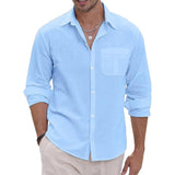 Men's Casual Solid Color Lapel Chest Pocket Long Sleeve Shirt 71465430Y