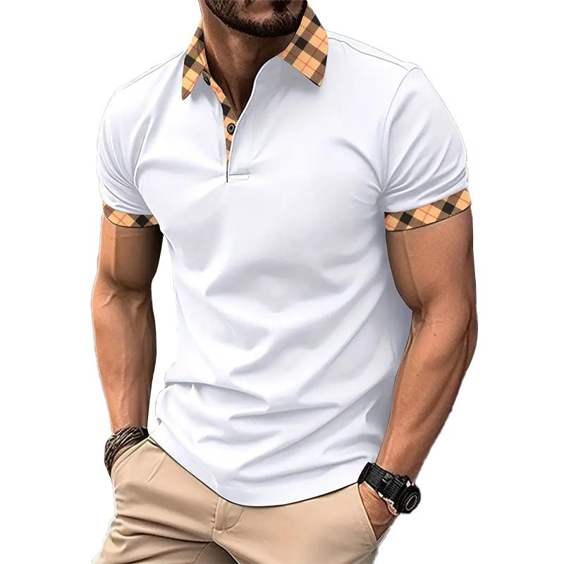 Polo de manga corta con estampado de solapa a cuadros casual para hombre 22986614M