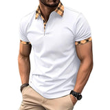 Men's Casual Lapel Plaid Pattern Slim Fit Short Sleeve Polo Shirt 22986614M